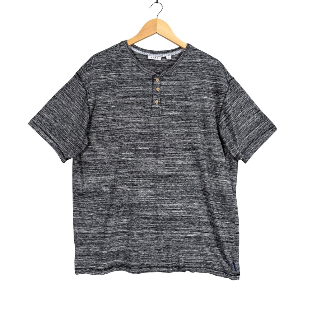 ROWM Henley Shirt Mens XL Grey Space Dye Short Sleeve 3-Button Cotton